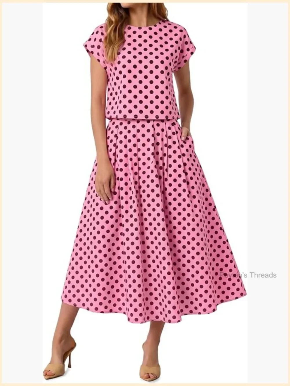 Striped 2 Piece Skirt Set Cap Sleeve Top Midi Dress Travel Outfit Matching Set